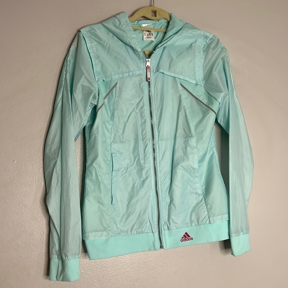 Adidas windbreaker women’s running jacket seafoam blue small women’s - Picture 1 of 7